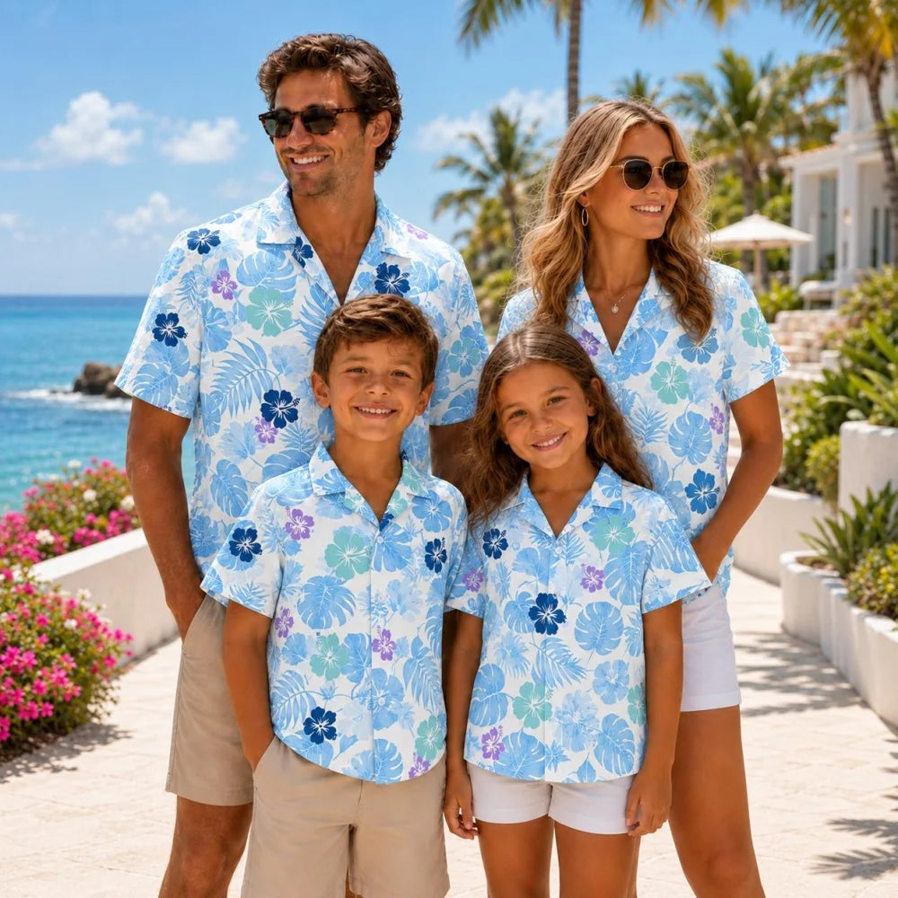 Family Matching Flamingo Hawaiian Shirts Hawaii Beach Floral Matching Outfits Mom Dad Kids Gift for Summer Vacation T-Shirt Tops