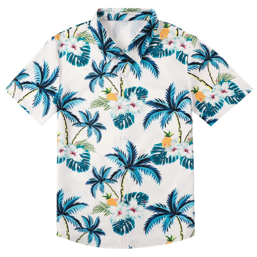 Hawaiian Children's Shirt Plant Flower Pattern Print Kids's Short Sleeved Shirt Holiday Seaside Tops Outdoor Children's Clothing