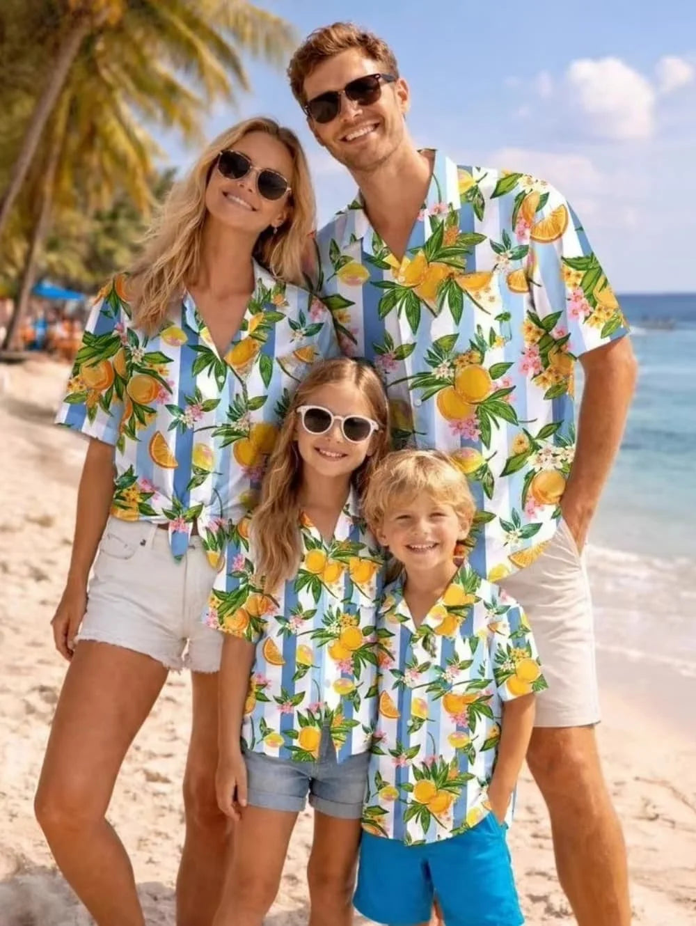 Hawaiian Children's Shirt Plant Flower Pattern Print Family Dress Blue Green Vacation Beach Parent Child Shirt Men's Sports Top