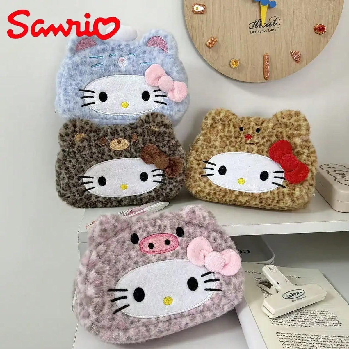 1pc Sanrio Ins Worthy Leopard Print Kitty Pencil Case, Stylish Makeup Bag, Student Pencil Case, Large Capacity Storage Bag