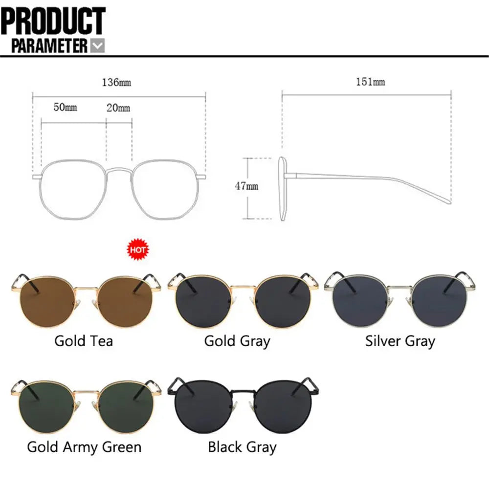 1PC Retro Vintage Round Sunglasses Luxury Metal Frame Fashion Outdoor UV400 Protection Glasses Men Women Driving Fishing Eyewear