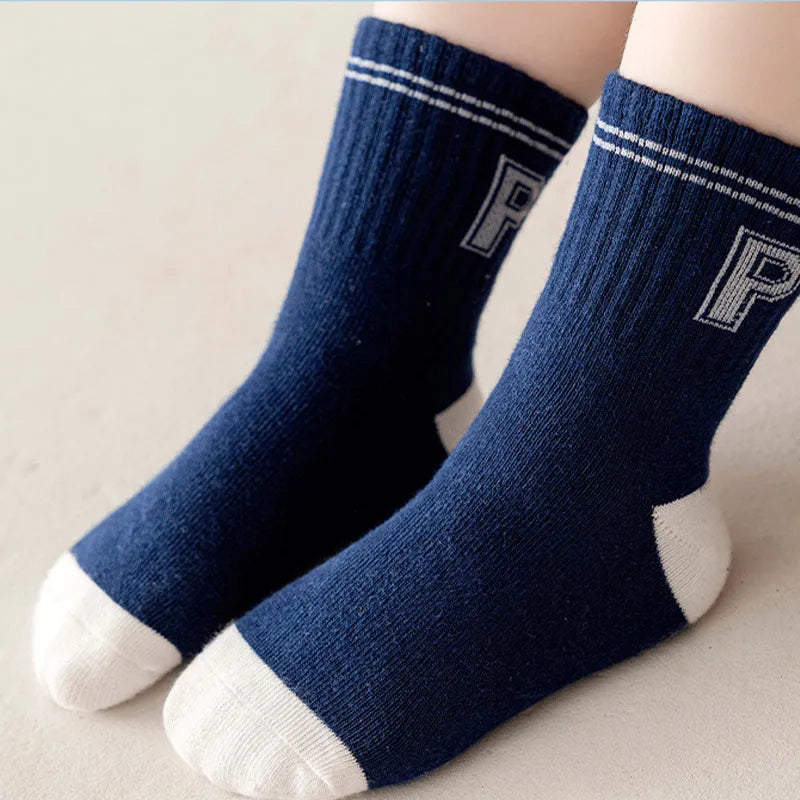 5Pairs/Lot Kids Boys Socks Korean Letter Stripe Print Sock for Kids Spring Autumn Soft Cotton Children Sport Socks
