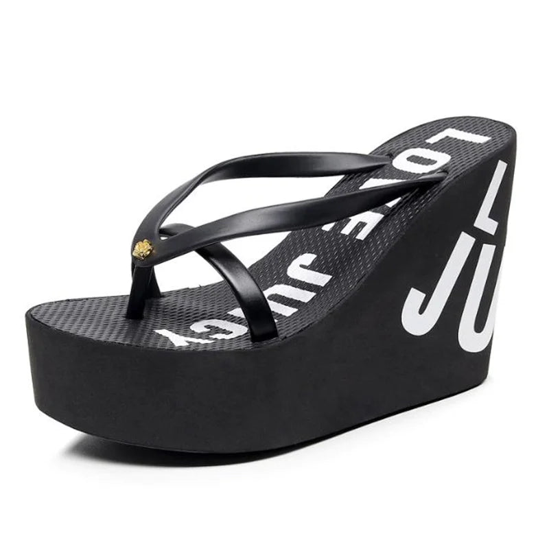 8cm 11cm Summer Wedges Flip Flops for Women Cloth Clip Toe Chunky Platform Slippers Woman Plus Size Light Non-slip Beach  Sandal