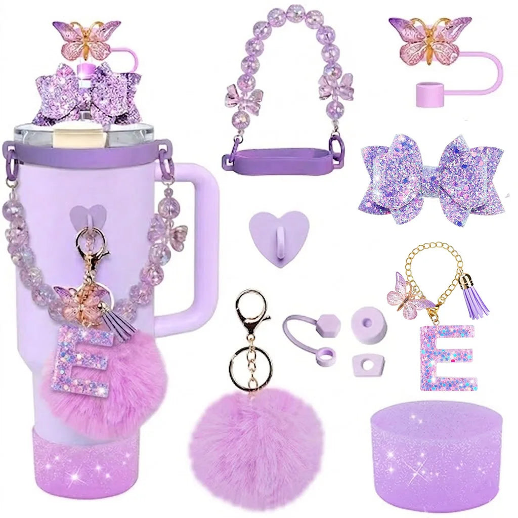 11pcs Tumbler Cup Decoration Bundle Fits for Stanley 30oz & 40oz Tumbler Cup with Handle, Silicone Straw Cover, Beaded Strap