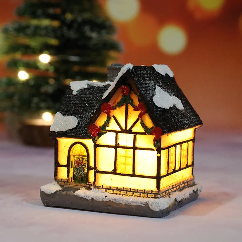Christmas Led Light House Christmas Tree Ornaments LED Resin Small Village House Xmas Glow Decor Gift Happy New Year Decors DC05