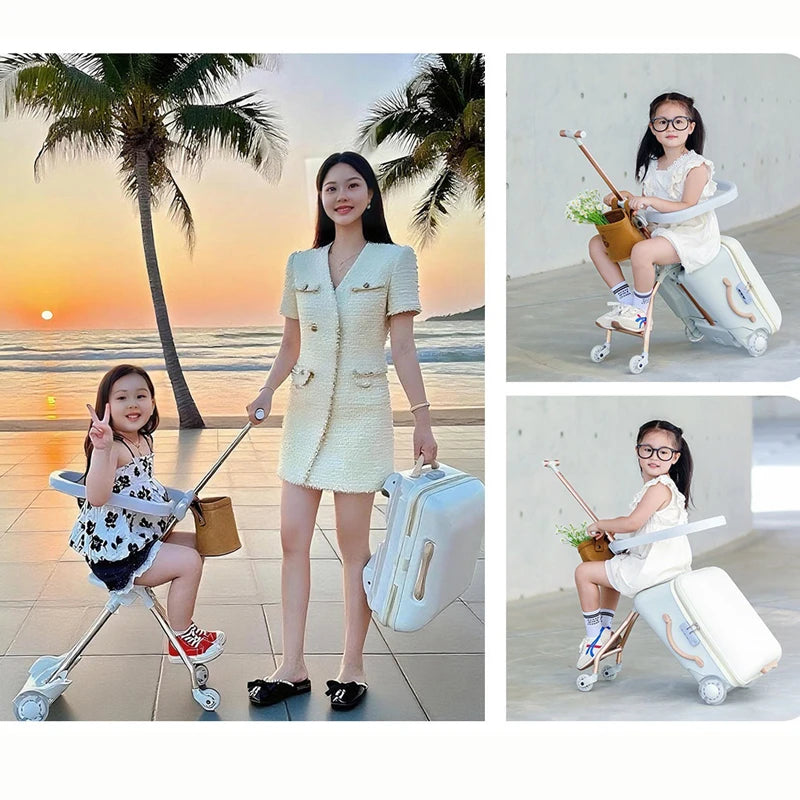 2026 New suitcase for children 2-in-1 Detachable Trolley Pushchair Ride on Luggage Travel Suitcase  can Sit 20 inch carrier