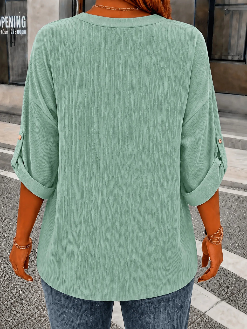 Plus-size Women's European and American Four Seasons Long-sleeved Buttoned Solid Color Elegant Casual Blouse Shirt