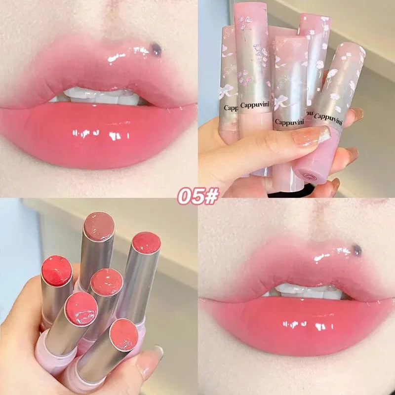 Mirror Glass Solid Lip Gloss Water Light Round Tube Lasting Moisturizing Lipstick Natural Nude Peach Tint Jelly Lip Glaze Makeup