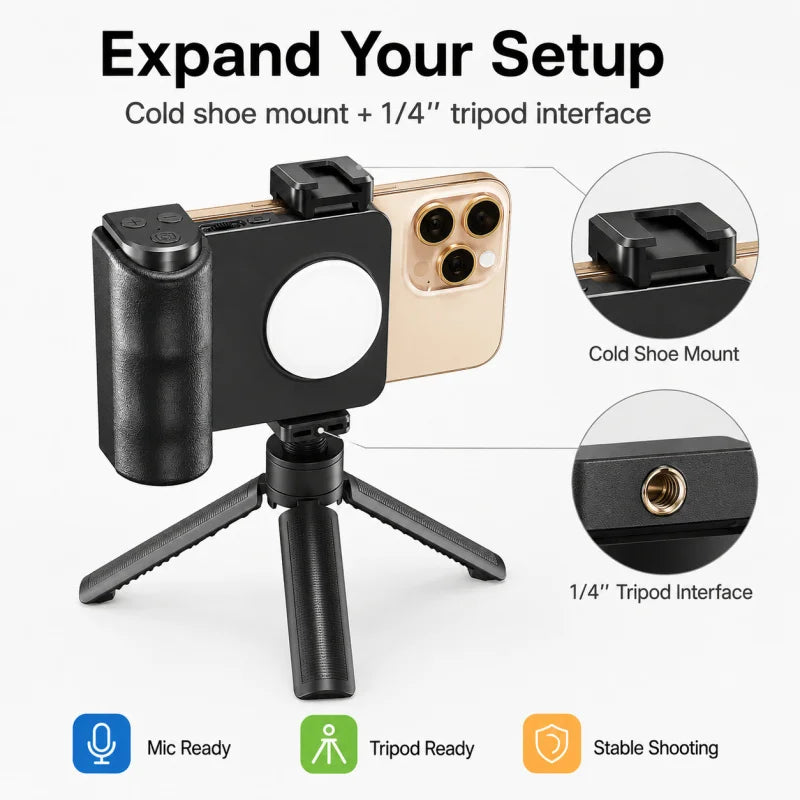 2025 New Bluetooth Phone Camera Grip Selfie Stick with Fill Light, Handheld Tripod Stand for Smartphone, Adjustable Zoom Remote