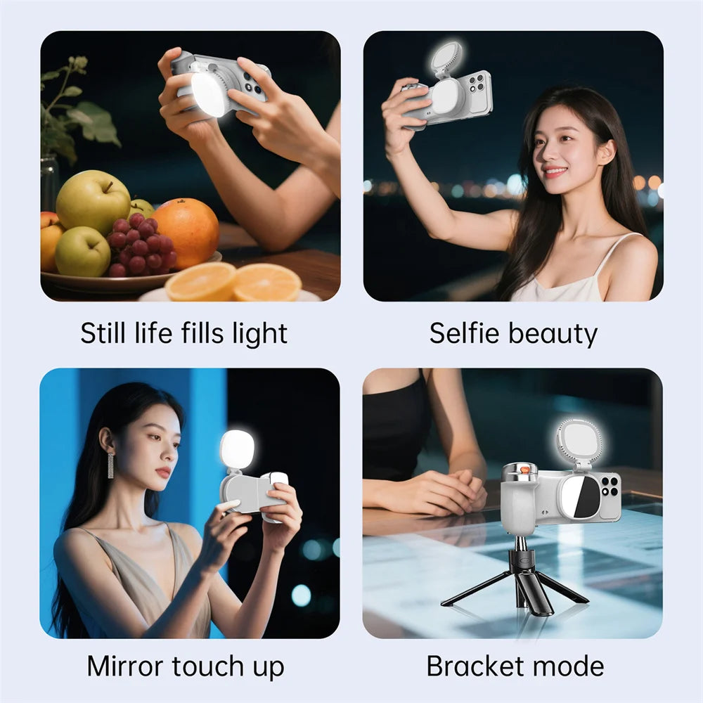 360 Rotation Magnetic Camera Grip w Fill Light for MagSafe iPhone Shutter Bluetooth Remote Control Selfie Handle Stabilizer