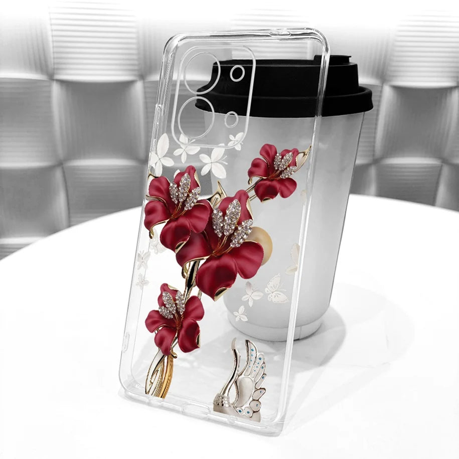 For Xiaomi Redmi 15C 5G 2025 Case Fashion Flower Bow Soft Silicone Clear Back Cover For Xiaomi Poco C85 5G Redmi15C 173MM Bumper