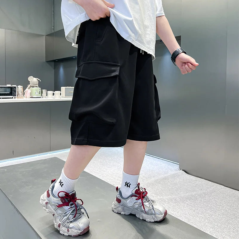 Big Boys Summer Capris Shorts Cotton Kids Adult Casual Solid Sport Short Pants For Teenage Child 7 8 9 10 12 13 14 15 16 Years