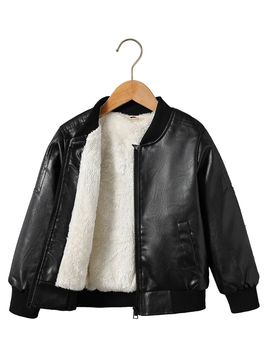 Children's Clothing Boys' Spring and Autumn Pu Leather Jacket, Retro Stylish High-End Jacket, Trendy Biker Jacket, Easy to Clean Classic Baseball Jacket, Outerwear