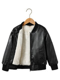 Children's Clothing Boys' Spring and Autumn Pu Leather Jacket, Retro Stylish High-End Jacket, Trendy Biker Jacket, Easy to Clean Classic Baseball Jacket, Outerwear