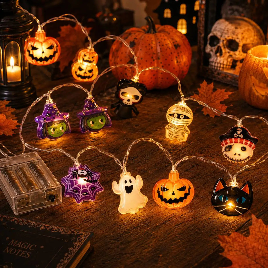 1PC Halloween LED String Lights 10/20 LED Ghost Pumpkin Spider Mummy Skeleton Fairy Lights Suitable for Holiday Party Home Decor