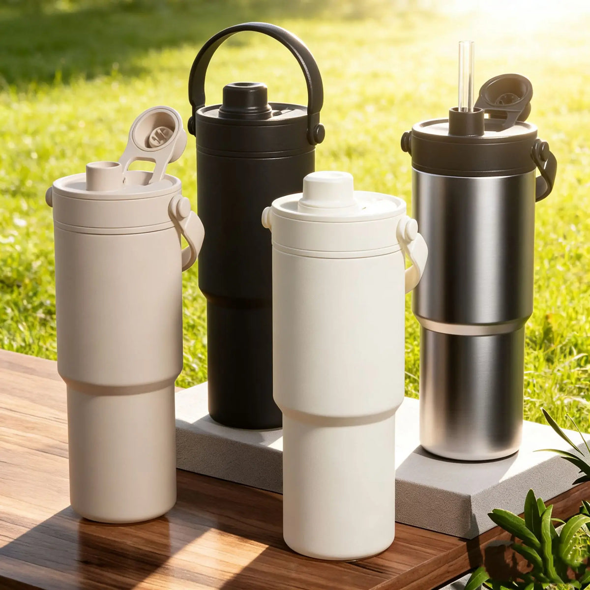 735ML Tumbler with Straw Portable Handle Cold Coffee Thermos  24OZ  316 Stainless Steel Inner nsulated Travel Mug Water Bottle
