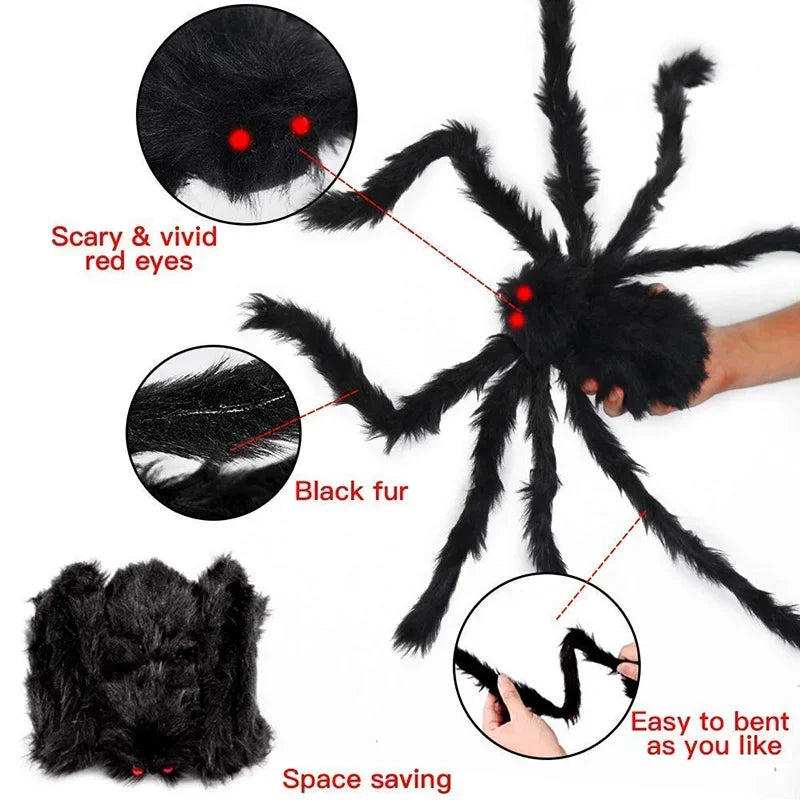 30cm/50cm/90cm/150cm/200cm Extra Large Plush Black Spider Outdoor Home Bar Party Haunted House Horror Props Halloween Decoration