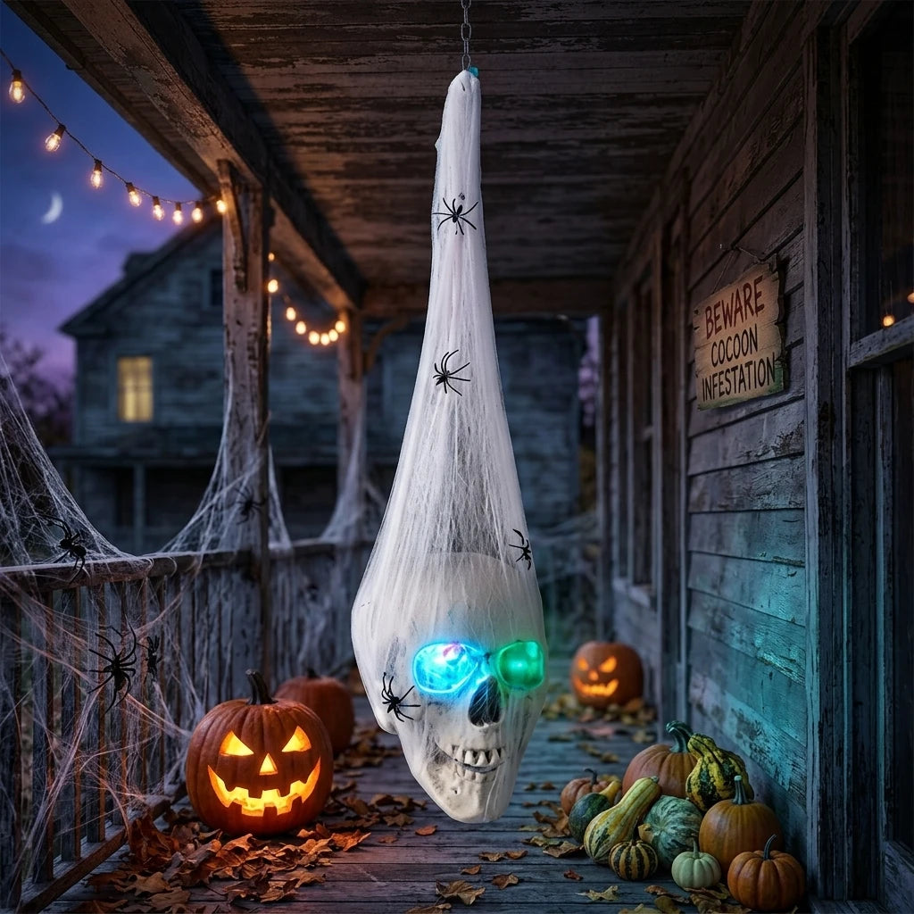 Halloween Glowing Spider Egg Hanging Light Up Web Prop Creepy Spooky Outdoor Porch Lawn Wall Halloween Party Decoration