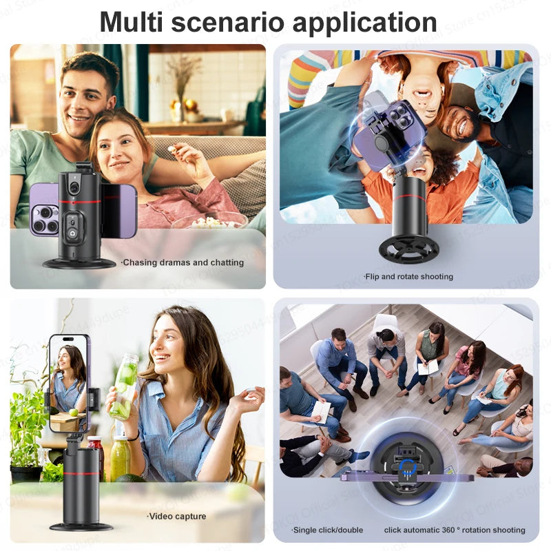 TOKQI Desktop AI Tracking Gimbal Stabilizer Phone Holder for Cellphone 360° Rotation Shooting Live Shot Vlog with Wreless Remote