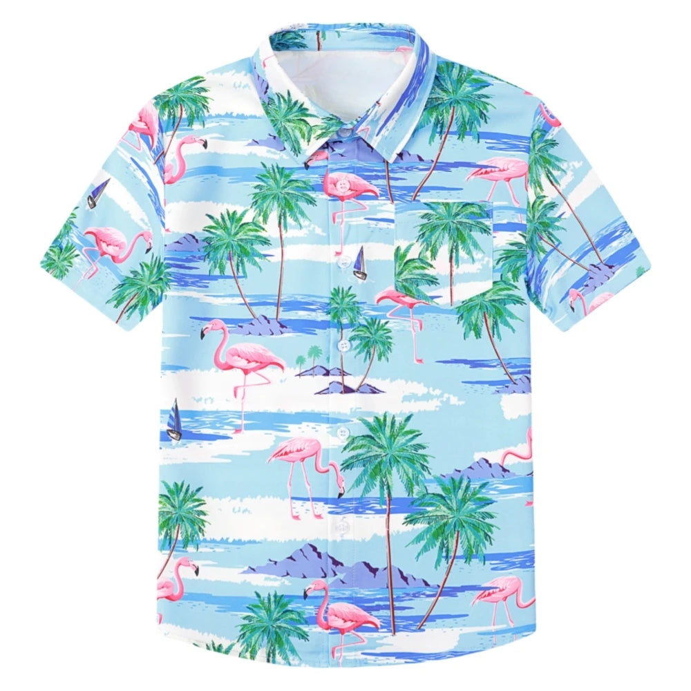 Hawaiian Children's Shirt Plant Flower Pattern Print Kids's Short Sleeved Shirt Holiday Seaside Tops Outdoor Children's Clothing
