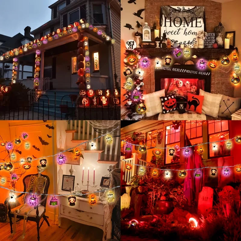 1PC Halloween LED String Lights 10/20 LED Ghost Pumpkin Spider Mummy Skeleton Fairy Lights Suitable for Holiday Party Home Decor