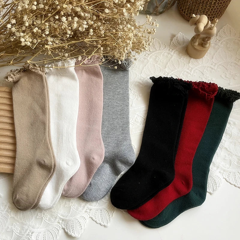 Autumn Ruffle Baby Girls Socks Knee High Lace Long Sock Kids Soft Cotton Toddlers Socks Children Princess Socks For 0-5Years