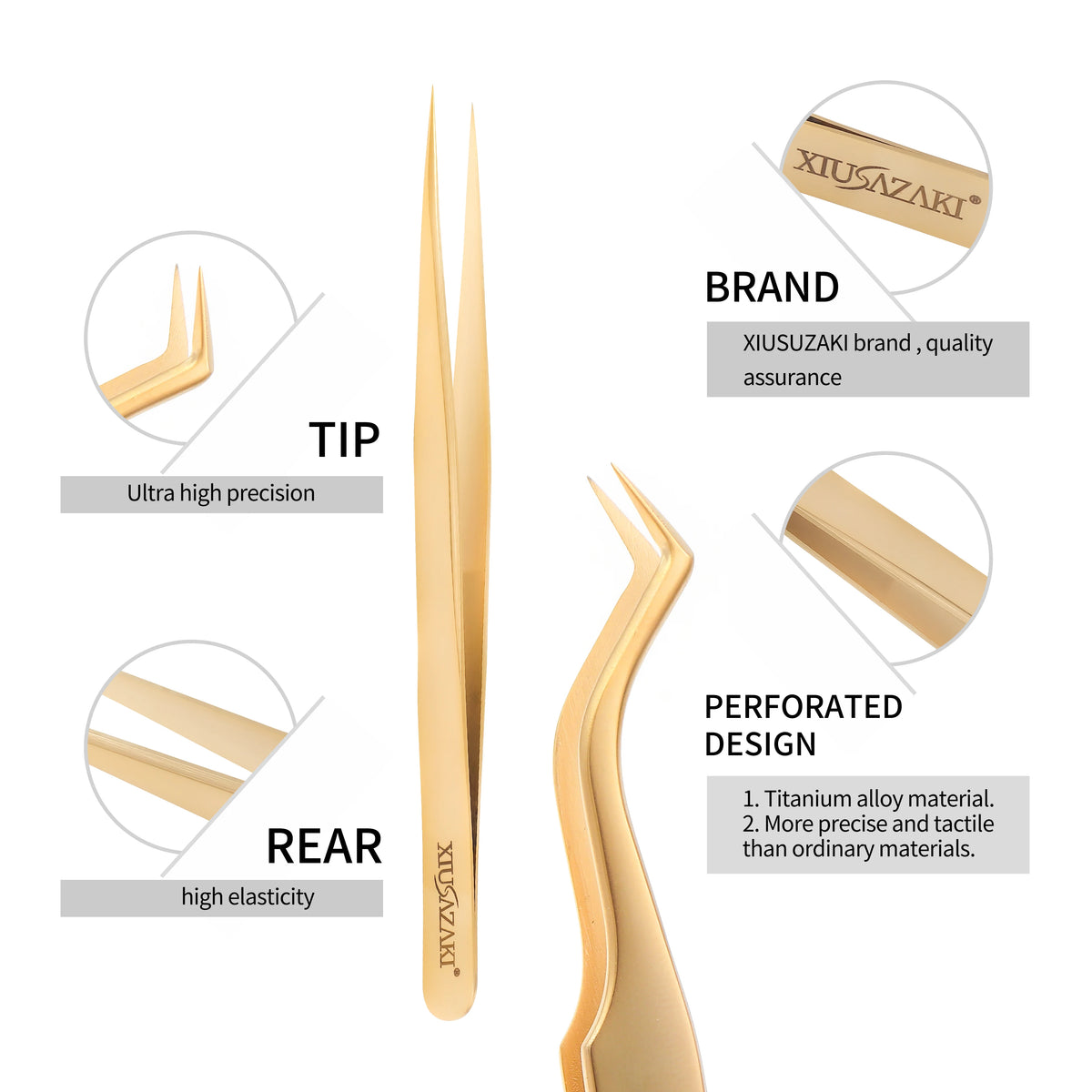 XIUSUZAKI High Precision Eyelash Extension Tweezer Fiber Tips for False Lash Extensions Stainless Steel Tweezers Makeup Tools