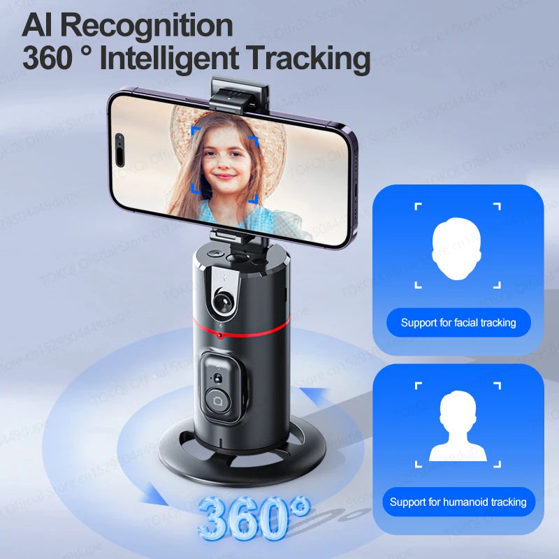 TOKQI Desktop AI Tracking Gimbal Stabilizer Phone Holder for Cellphone 360° Rotation Shooting Live Shot Vlog with Wreless Remote