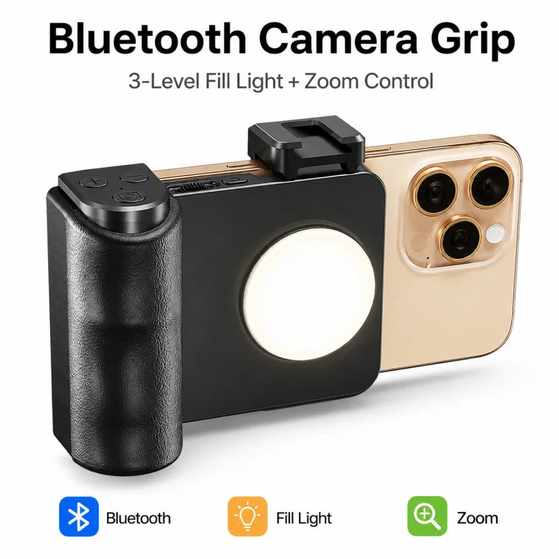 2025 New Bluetooth Phone Camera Grip Selfie Stick with Fill Light, Handheld Tripod Stand for Smartphone, Adjustable Zoom Remote