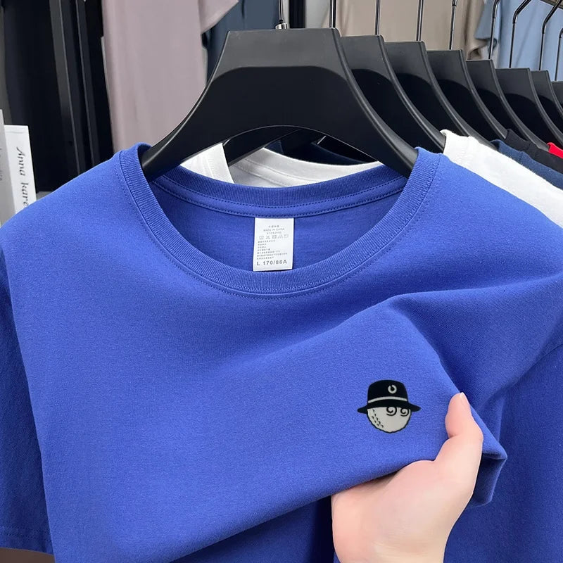 Cotton100 High End Design Brand Men's Summer Short Sleeve Round-Neck Print Versatile T-Shirt Fashion Sport Casual Men's Clothing