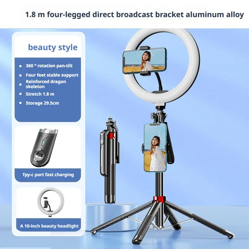 1.8m Phone Tripod and Selfie Stick  with Wireless Remote & Extendable Phone Mount Compatible with IPhone/Android