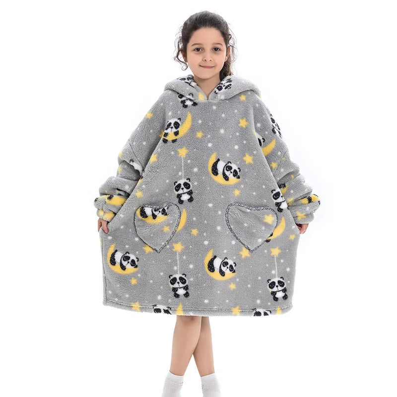 Kids Oversized Hoodie Blanket With Sleeve Boy Girl Sweatshirt Winter Fleece Hoody Avocado Rainbow Dinosaur Print Hooded Sweat