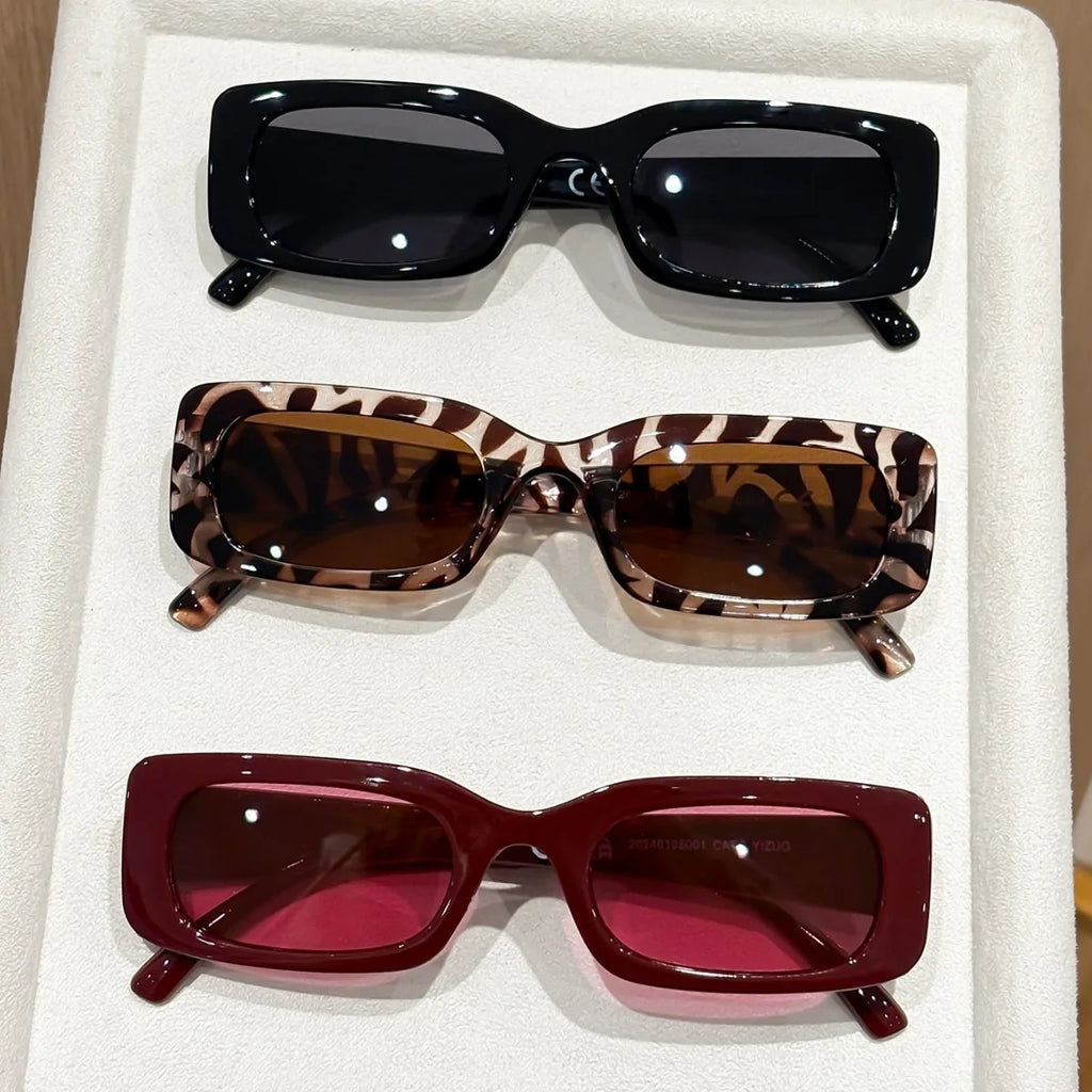 Fashion Rectangle Sun Glasses Retro Square Sunglasses Women Vintage Red Leopard UV400 Shades Driving Beach Party Accessories