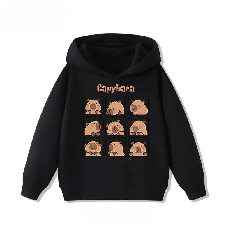 Autumn Winter Cartoon Cute Capybara Print Children's Hooded Hoodies Casual Fashionable Comfortable Boy Girl Sweatshirt Pullover
