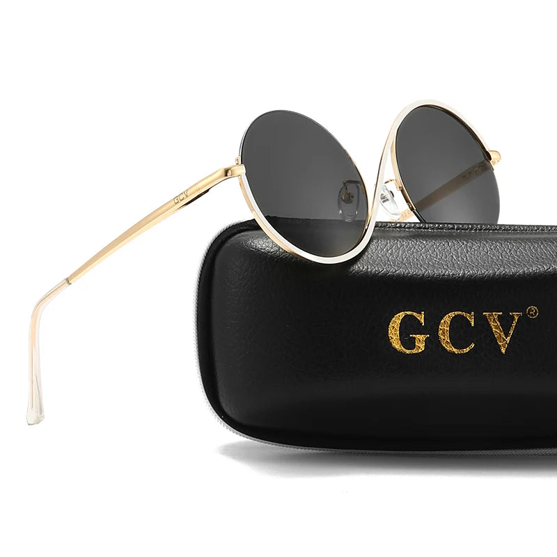 GCV Brand Hot Sale Avant-Garde Personality Women Female Gorgeous Sunglasses Round Frame Glasses Fashion Punk Style New Metal