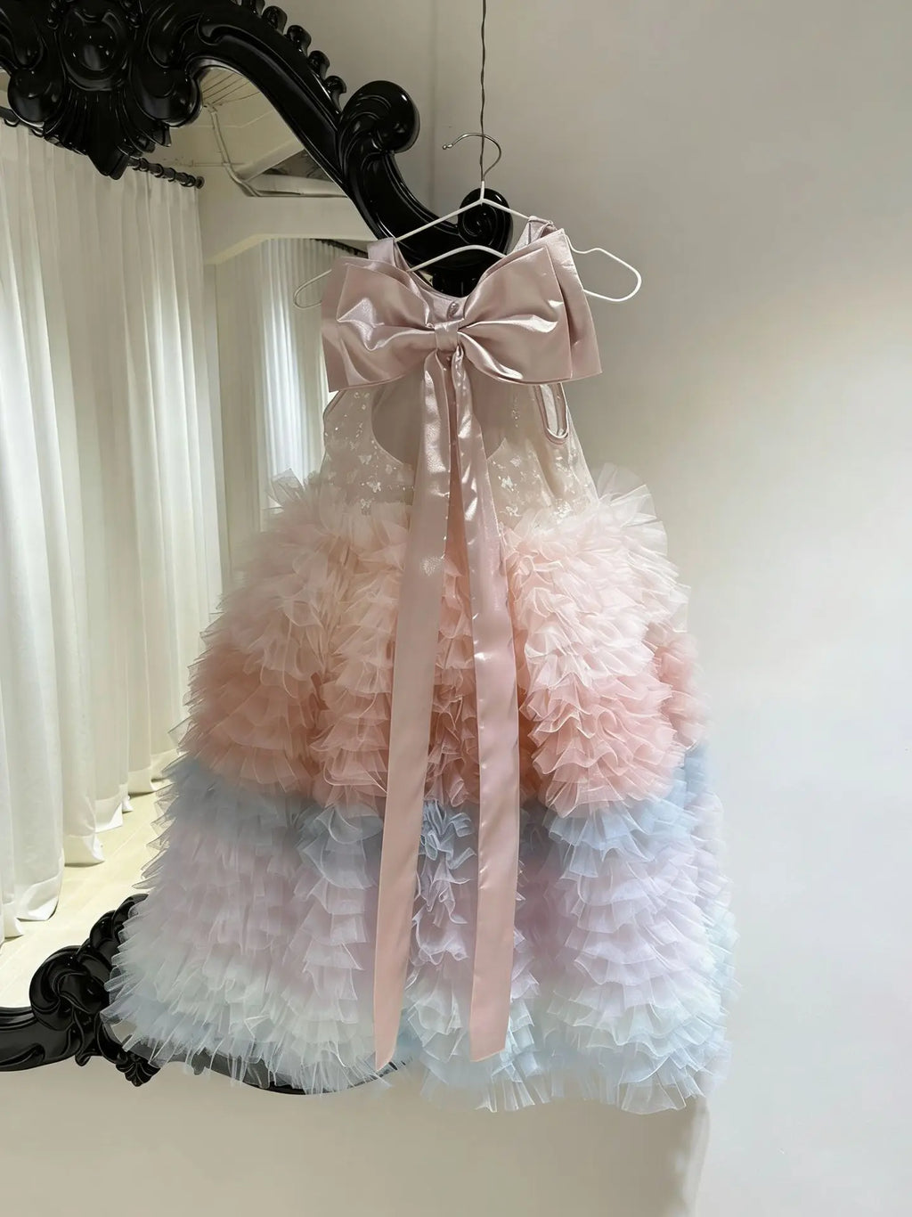 2025Girls' Spring, Summer and Autumn New Korean-Style Gradient Heavy Industry Cake Sequined Flower Puffy Dress
