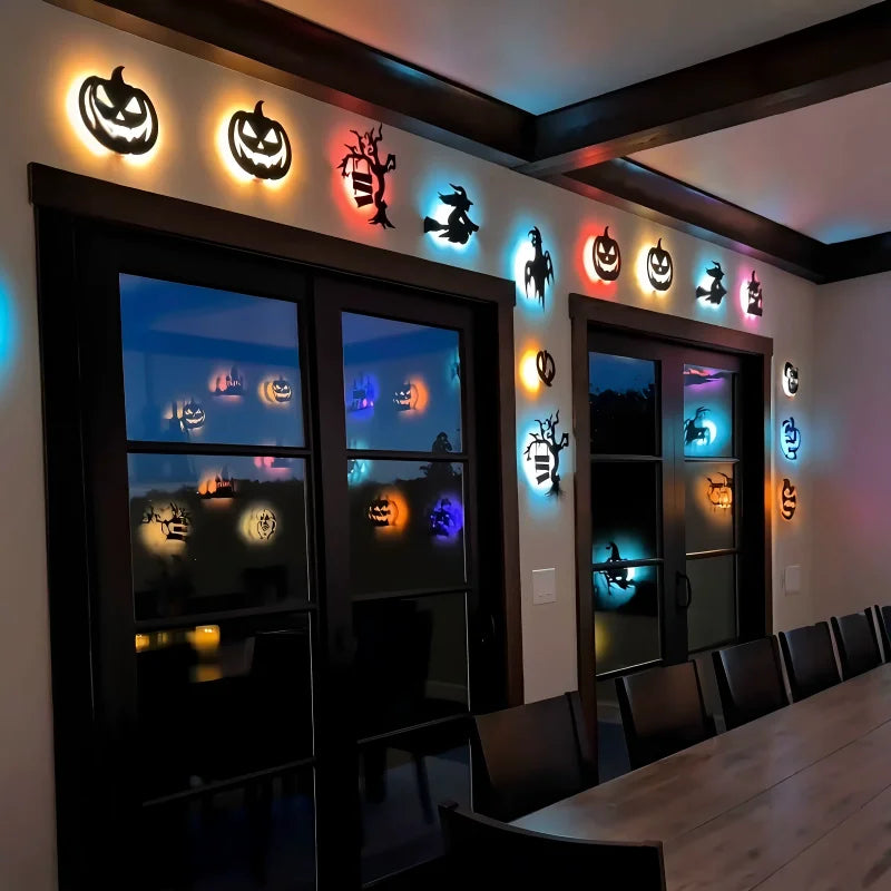 Halloween Theme PVC 3D Wall Stickers Night Light 3D Effect Hollow Cutout Wall Decals New Stickers Home Party Ambient Decoration