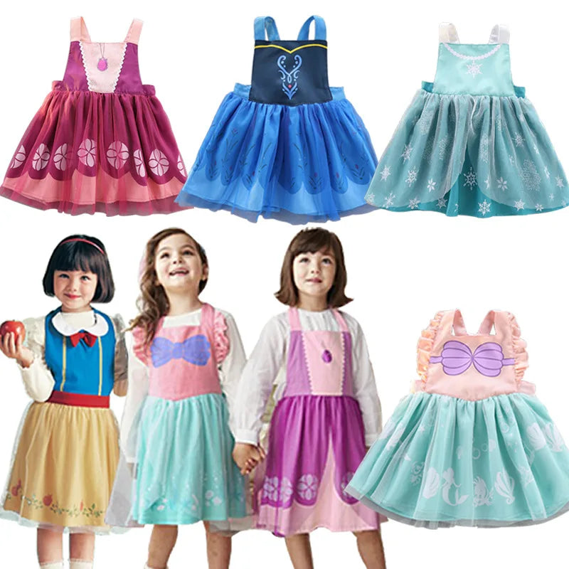 Children's Aprons Baby Painting Overalls Covers Baby Girls Waterproof Eating Bibs Cute Princess Design Kids Colorful Bibs Aprons