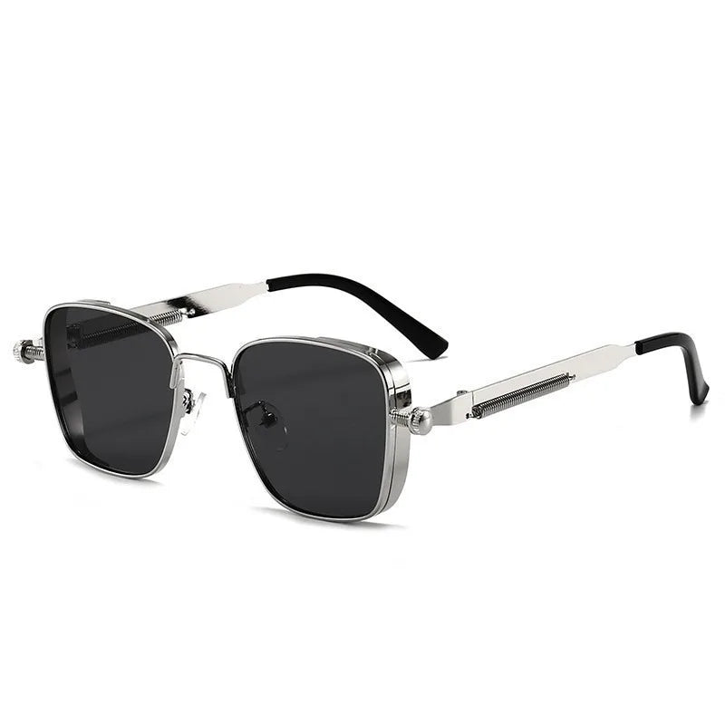 Fashion Metal Punk Style Sunglasses for Men Anti-UV Driving Glasses Women Eyepiece Sunglasses with Spring Hinges