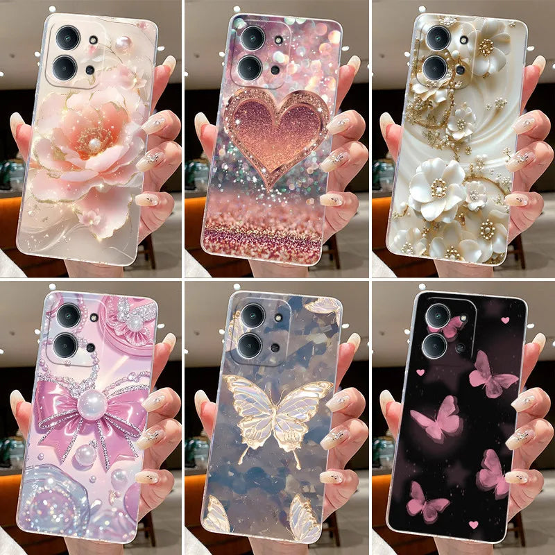 Jelly Case For Redmi 15C 4G 5G Flower Butterfly Phone Funda For Xiaomi Poco C85 4G Soft Silicone Cases Transparent TPU Cover