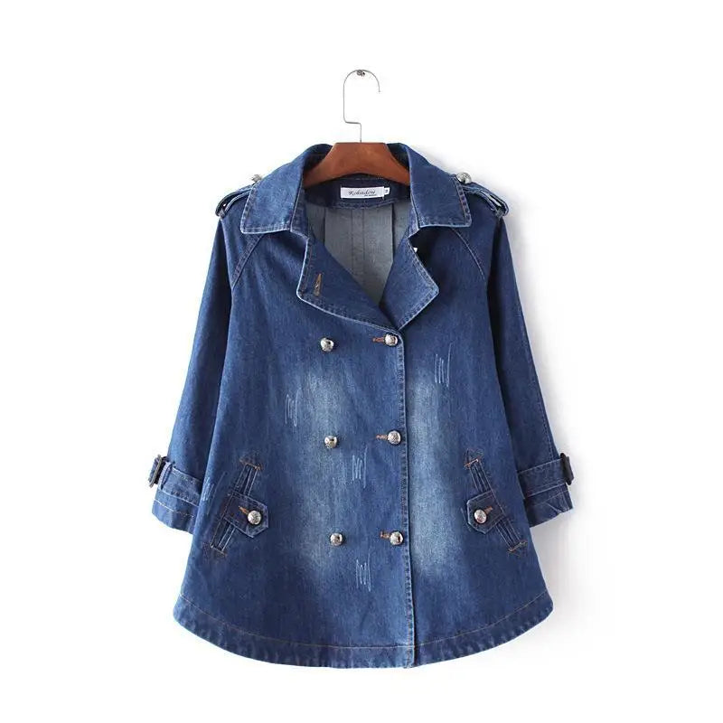 Denim Cape Coat Female Jacket Double Breasted Jackets Women Office Lady Windbreaker Denim Basic Coats Autumn Overcoat