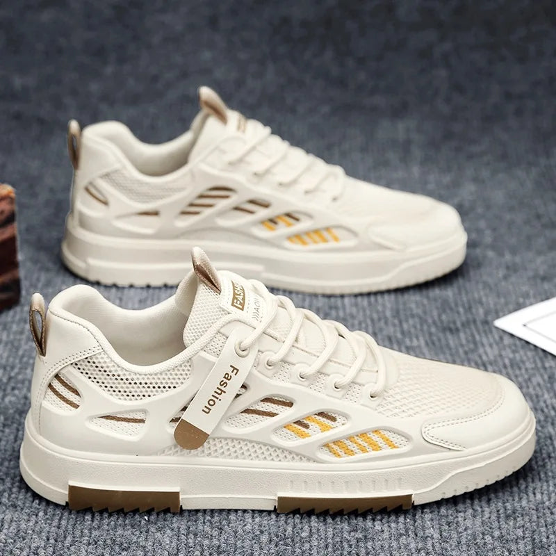 men breathable hollow mesh walking shoes, summer quick dry casual skateboard shoes, all-mat daily flat sneakers male