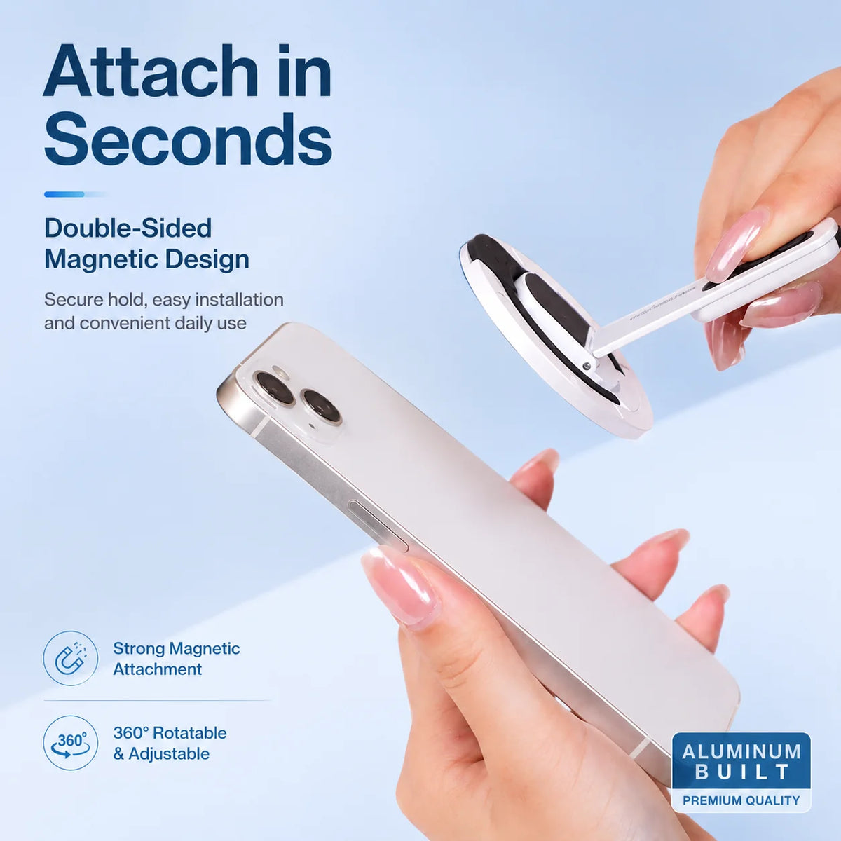 Magnetic Phone Holder, 360° Rotating Foldable Phone Stand, Double-Sided Strong Magnetic Phone Support, Portable Folding Design