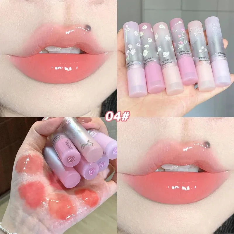 Mirror Glass Solid Lip Gloss Water Light Round Tube Lasting Moisturizing Lipstick Natural Nude Peach Tint Jelly Lip Glaze Makeup