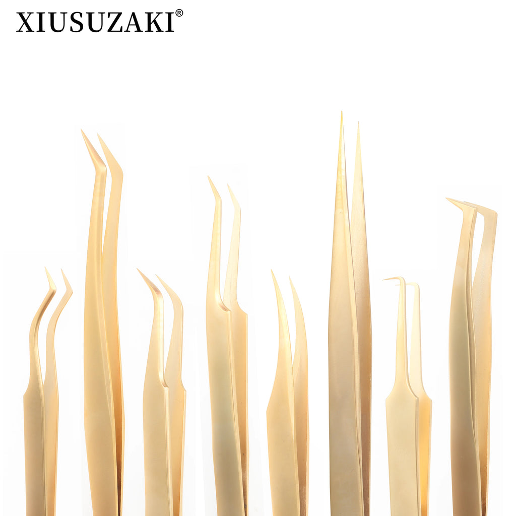 XIUSUZAKI High Precision Eyelash Extension Tweezer Fiber Tips for False Lash Extensions Stainless Steel Tweezers Makeup Tools