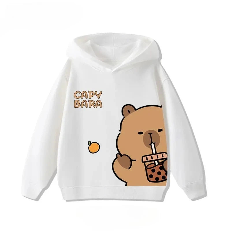 Autumn Winter Cartoon Cute Capybara Print Children's Hooded Hoodies Casual Fashionable Comfortable Boy Girl Sweatshirt Pullover