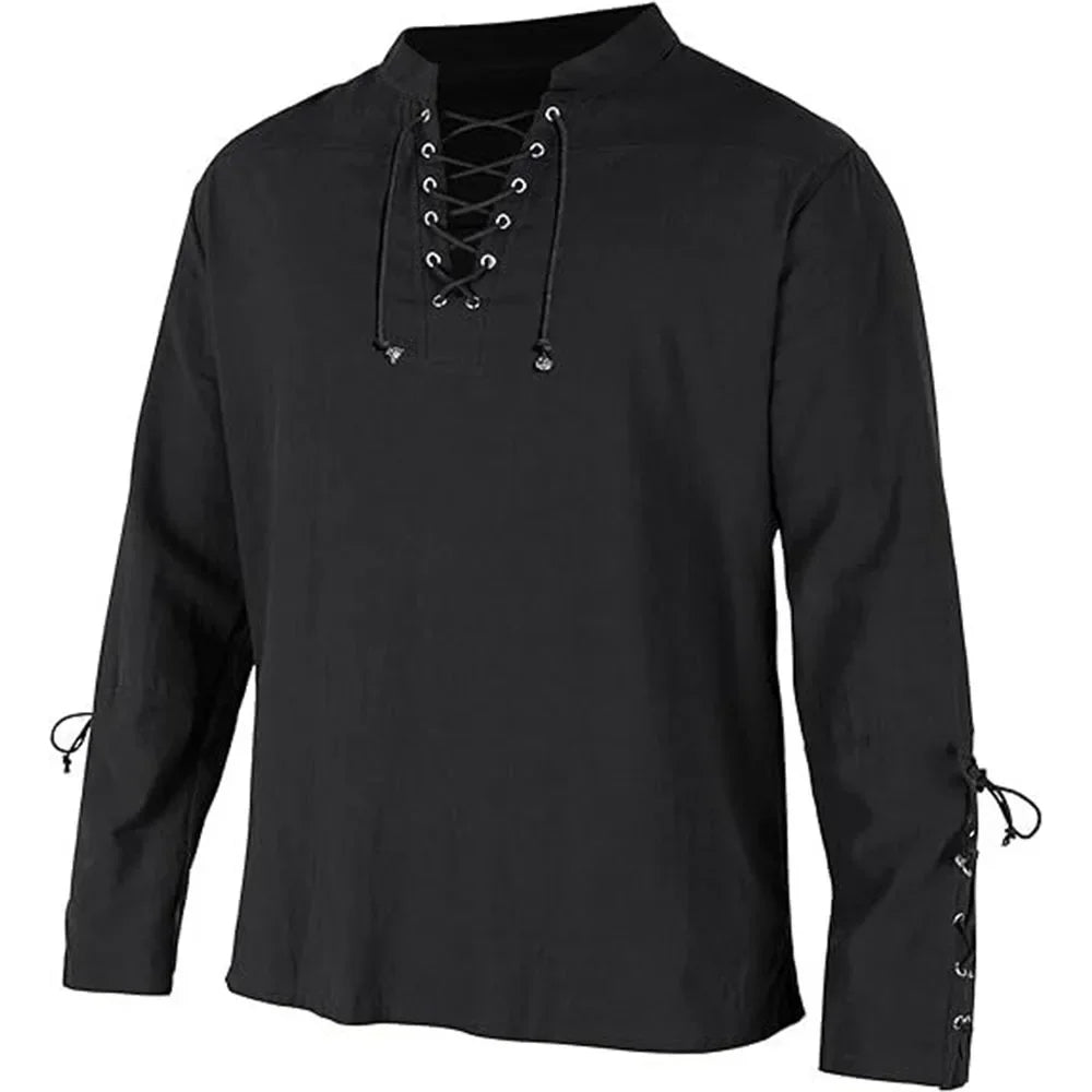 Men's Long Sleeve Shirts Lace Up V-neck Cuff Medieval Pirate Dress Up Streetwear Halloween Gothic Punk Style Men's Clothing