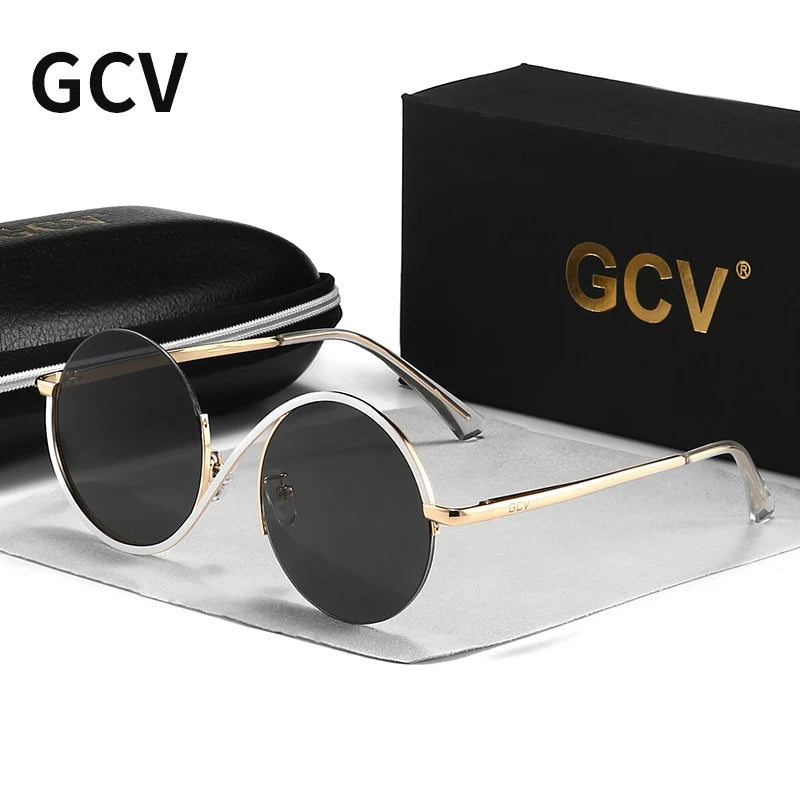 GCV Brand Hot Sale Avant-Garde Personality Women Female Gorgeous Sunglasses Round Frame Glasses Fashion Punk Style New Metal