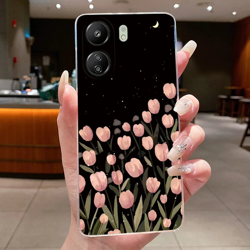 Case For Xiaomi Redmi 13C Poco C65 4G Capa Flower Butterfly Phone Casing Redmi13C Poco M6 5G Soft Silicone Transparent TPU Cover