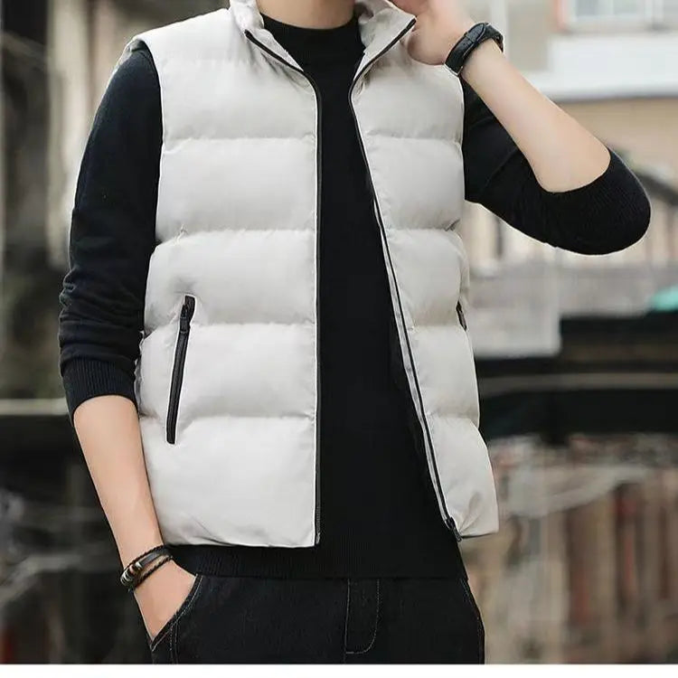 Vest Jacket Winter Fashion Men's Sleeveless Stand-up Collar Thickened Cotton Jacket Down Vest